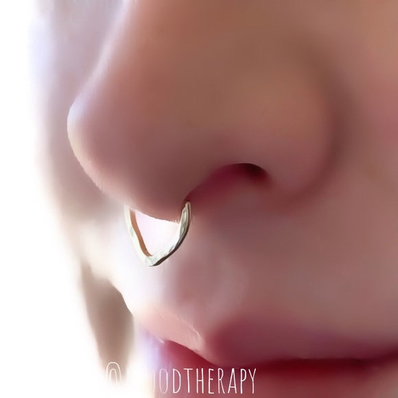14K SOLID Yellow or Rose Gold Textured Triangle Septum Ring or DaitÄĄ Earring - Picture 2 of 9